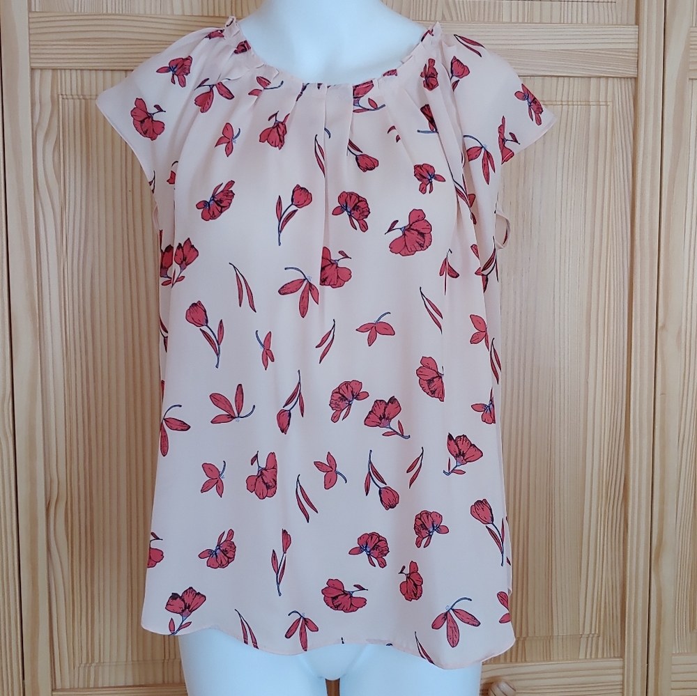 LC Lauren Conrad Peach Tie Back Pleat Neck Top